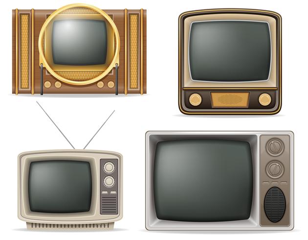 tv old retro vintage set icons stock vector illustration