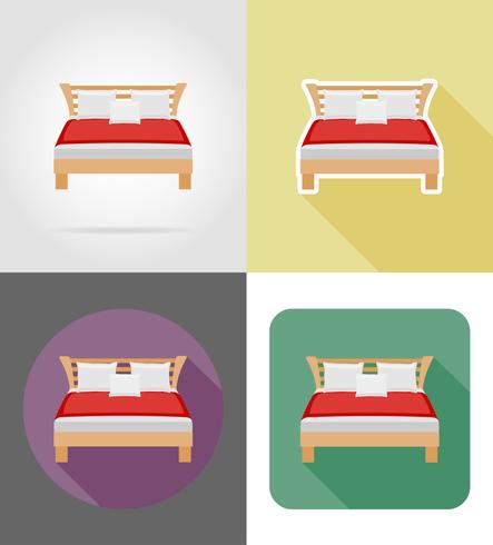 cama muebles conjunto iconos planos vector illustration