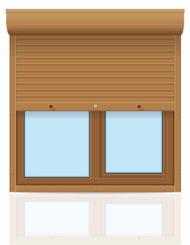 brown plastic window with rolling shutters vector illustration