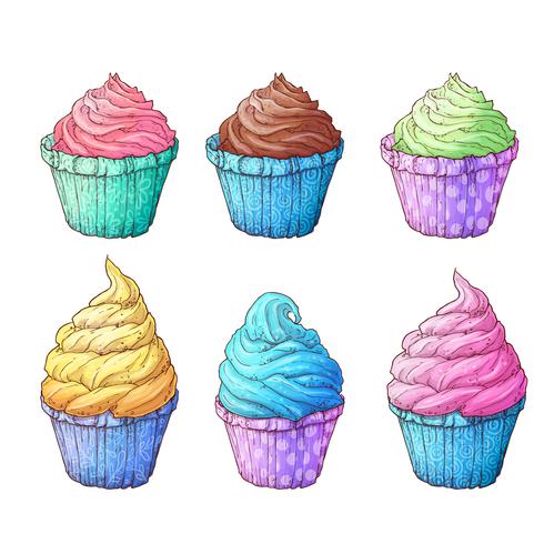 Coloca los cupcakes. Ilustración vectorial de dibujo a mano vector