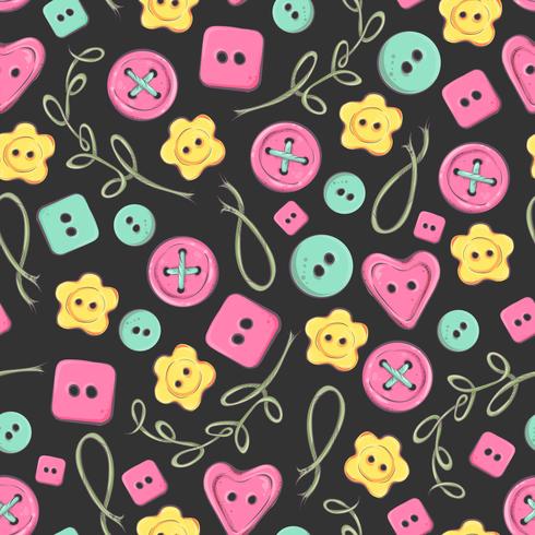 Seamless pattern handmade knitted flowers and elements and accessories for crocheting and knitting vector