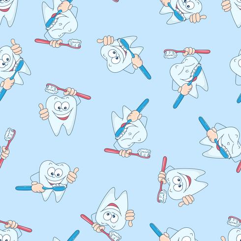 Seamless pattern with funny teeth. Hand drawing. Vector illustration