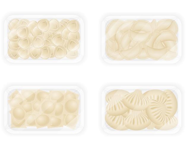 dumplings of dough with a filling in packaged set icons vector illustration