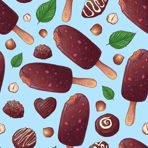 Seamless pattern. Chocolate ice cream and candy. Vector illustration