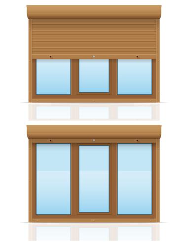 brown plastic window with rolling shutters vector illustration