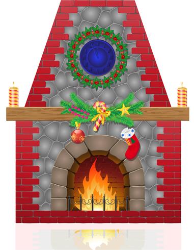 fireplace with christmas decorations vector illustration