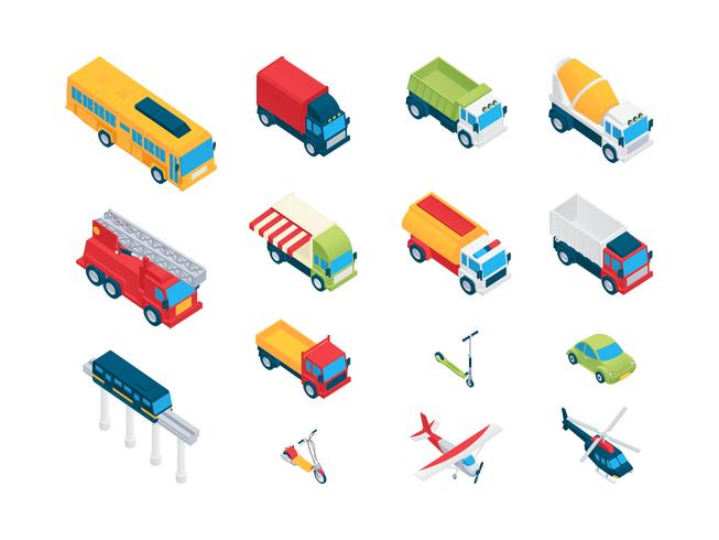 Conjunto de arte de clip de transporte isométrico vector