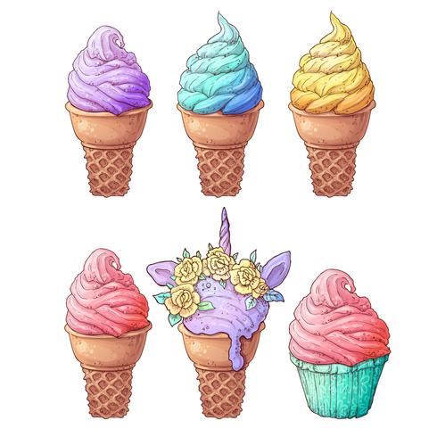 Establecer el helado. Dibujo a mano. Ilustración vectorial vector