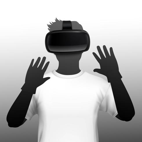 Imagen de frente de silueta de usuario de auriculares VR vector