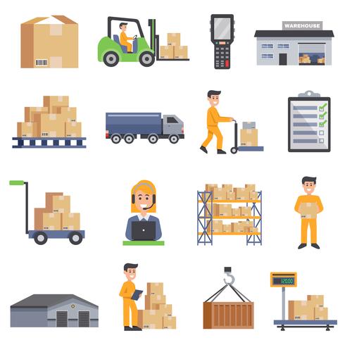 Warehouse Flat Icons Set vector