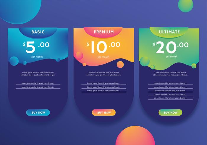 Tabla de precios de diseño vectorial vector