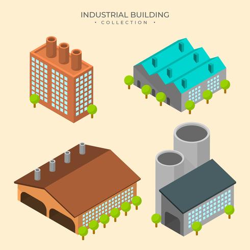 Colección de vectores de edificio industrial isométrica plana