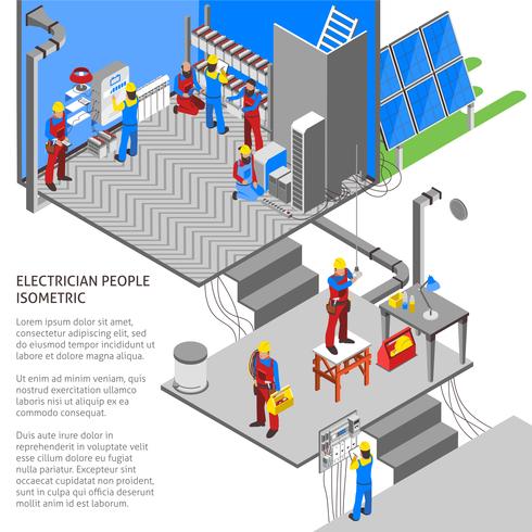 Composición isométrica electricista vector