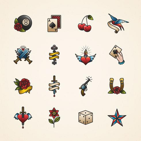 Iconos de vector de tatuaje de la vieja escuela