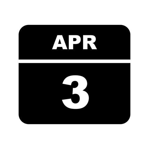 April 3rd Date on a Single Day Calendar vector