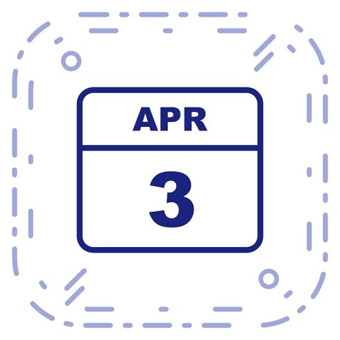 April 3rd Date on a Single Day Calendar vector