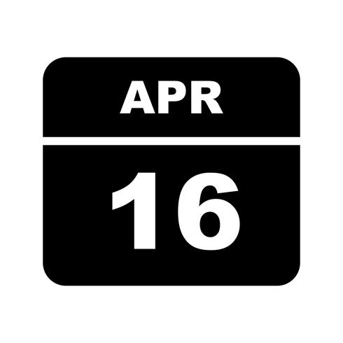 April 16th Date on a Single Day Calendar vector