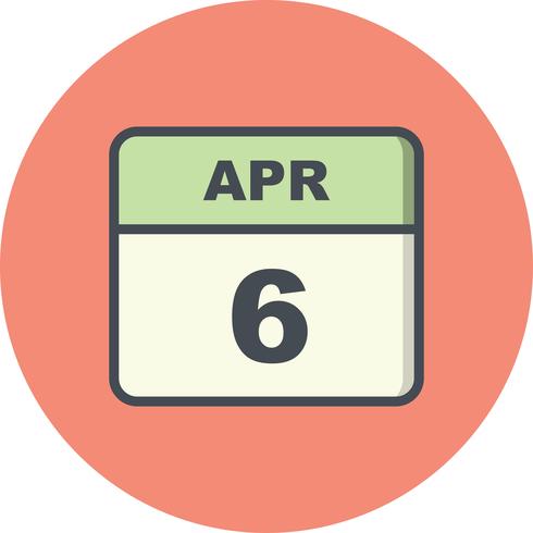 April 6th Date on a Single Day Calendar vector