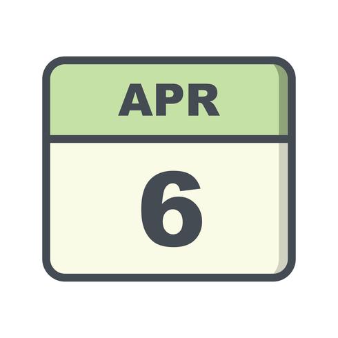 April 6th Date on a Single Day Calendar vector