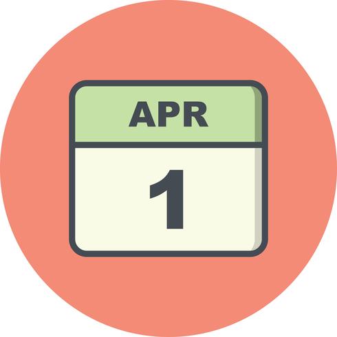 1 de abril Fecha en un calendario de un solo día vector