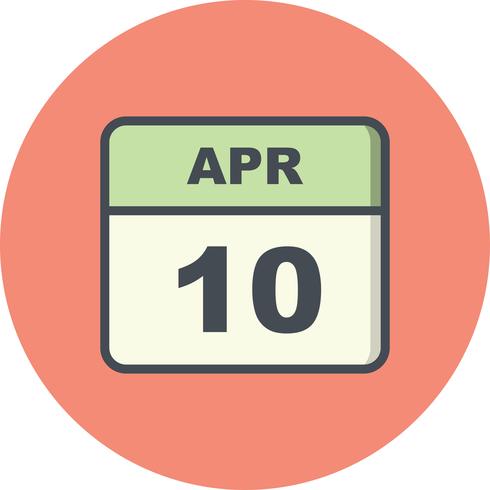 10 de abril, fecha en un calendario de un solo día vector