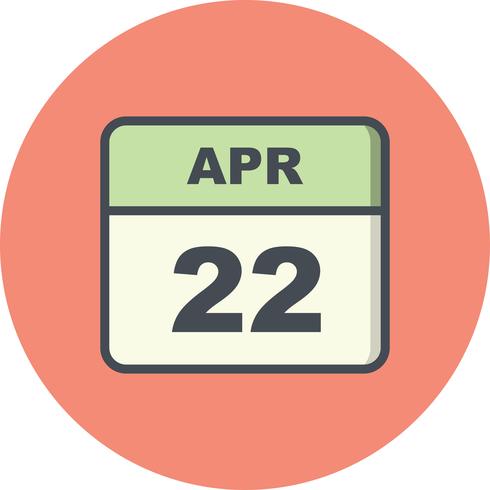 April 22nd Date on a Single Day Calendar vector