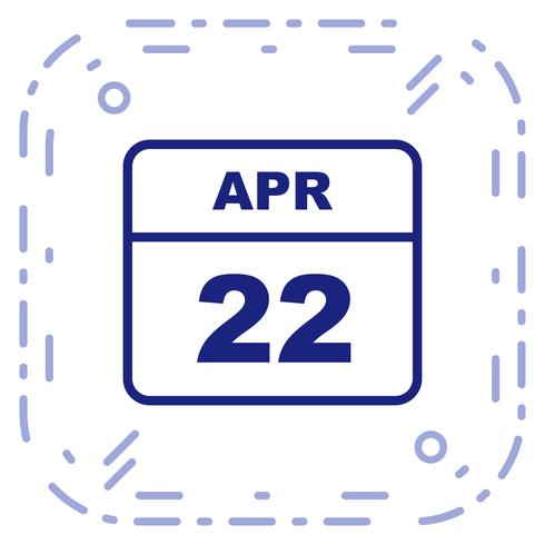 April 22nd Date on a Single Day Calendar vector