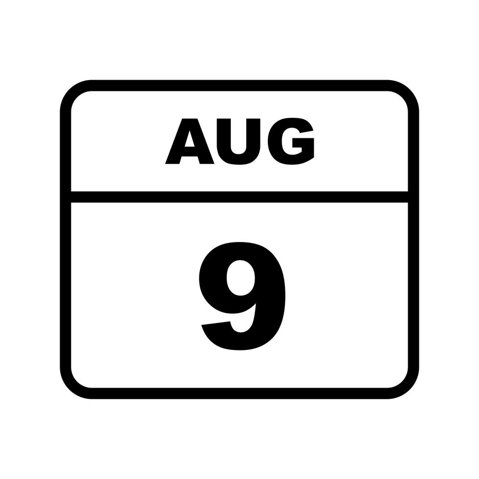 August 9th Date on a Single Day Calendar 498238 Vector Art at Vecteezy