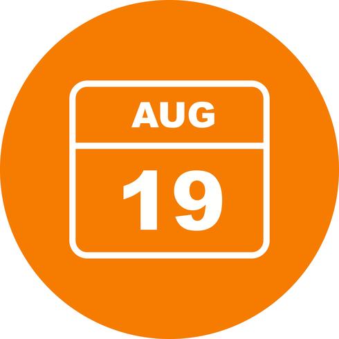 19 de agosto Fecha en un calendario de un solo día vector