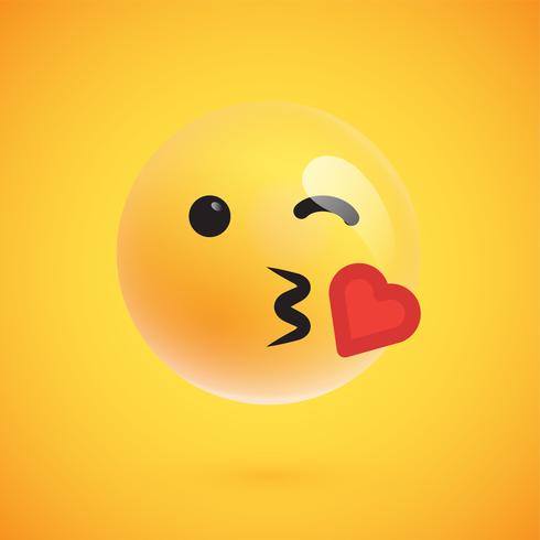 Emoticon amarillo realista delante de un fondo amarillo, ilustración vectorial vector