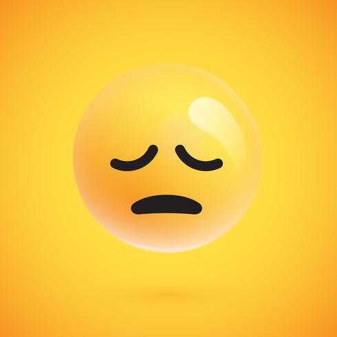 Emoticon amarillo realista delante de un fondo amarillo, ilustración vectorial vector