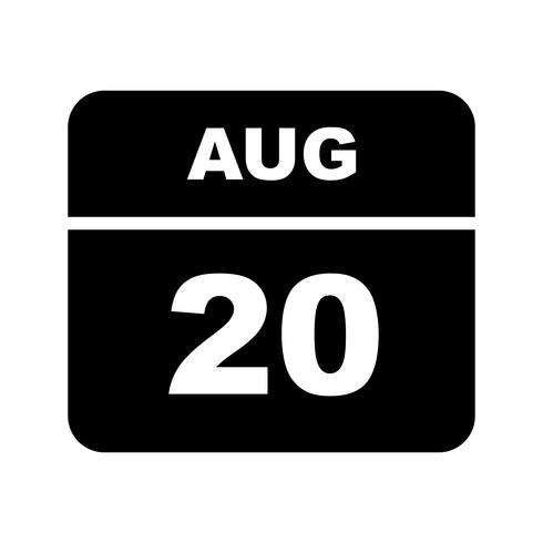 20 de agosto Fecha en un calendario de un solo día vector