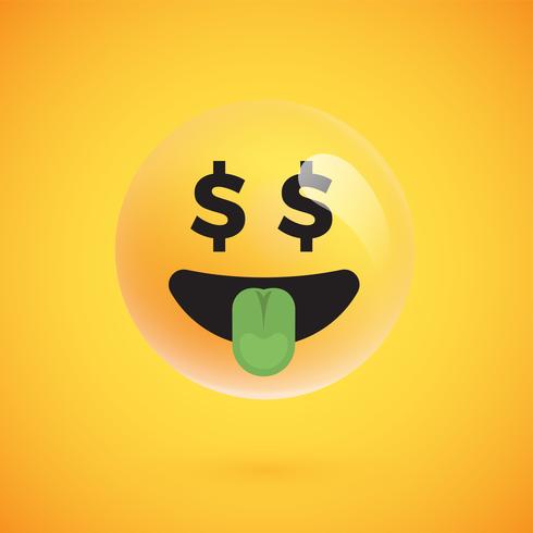 Emoticon amarillo realista delante de un fondo amarillo, ilustración vectorial vector