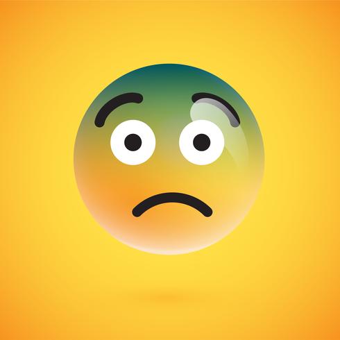 Realistic yellow emoticon in front of a yellow background, vector illustration