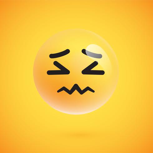 Realistic yellow emoticon in front of a yellow background, vector illustration