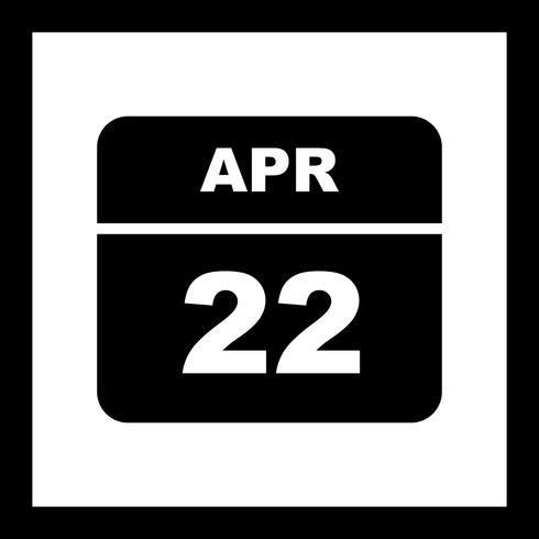 April 22nd Date on a Single Day Calendar vector