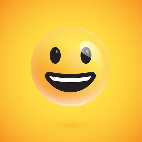 Emoticon amarillo realista delante de un fondo amarillo, ilustración vectorial vector