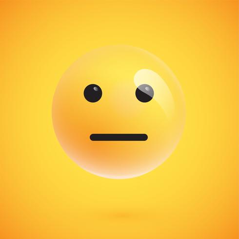 Emoticon amarillo realista delante de un fondo amarillo, ilustración vectorial vector