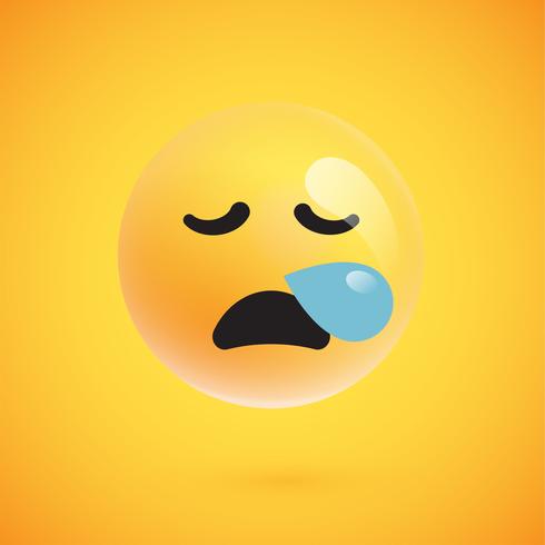 Emoticon amarillo realista delante de un fondo amarillo, ilustración vectorial vector