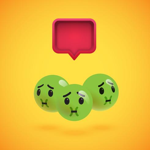 Group of high detailed yellow emoticons with a 3D speech bubble, vector illustration