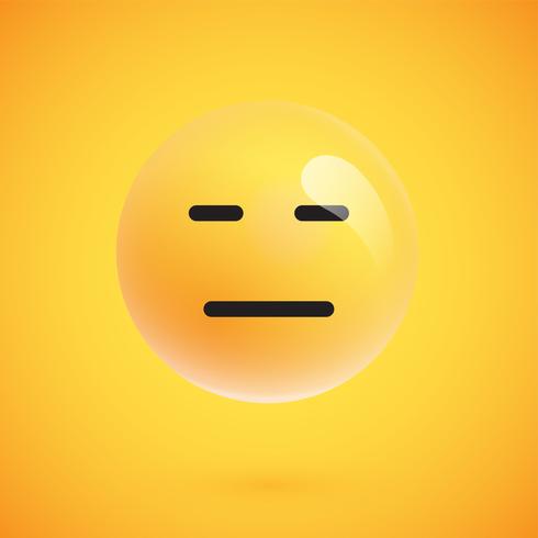 Realistic yellow emoticon in front of a yellow background, vector illustration