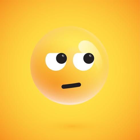 Realistic yellow emoticon in front of a yellow background, vector illustration