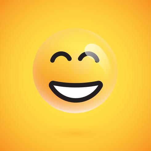 Realistic yellow emoticon in front of a yellow background, vector illustration