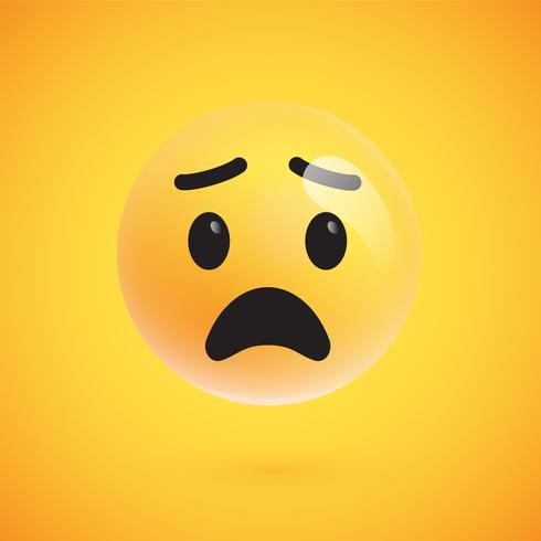 Realistic yellow emoticon in front of a yellow background, vector illustration