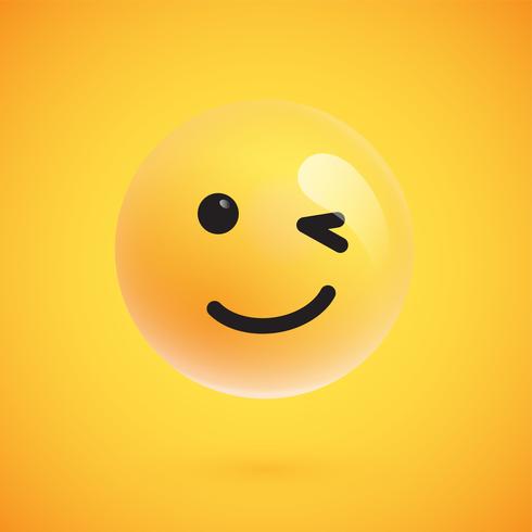 Realistic yellow emoticon in front of a yellow background, vector illustration