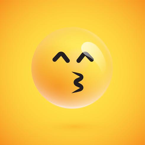 Realistic yellow emoticon in front of a yellow background, vector illustration