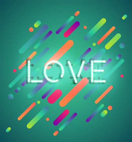 Neon word on colorful background, vector illustration
