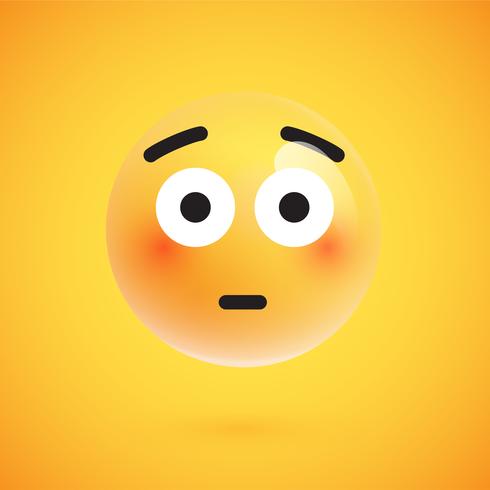Realistic yellow emoticon in front of a yellow background, vector illustration
