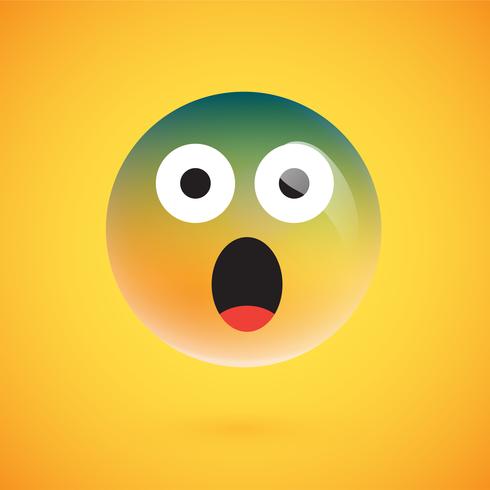 Realistic yellow emoticon in front of a yellow background, vector illustration