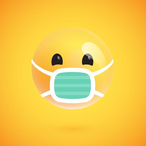 Realistic yellow emoticon in front of a yellow background, vector illustration
